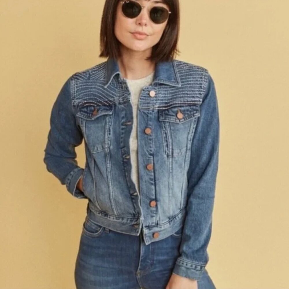 ❤️🔥Marine Layer - Blue Eileen Embroidered Denim Jacket - L - Picture 2 of 7